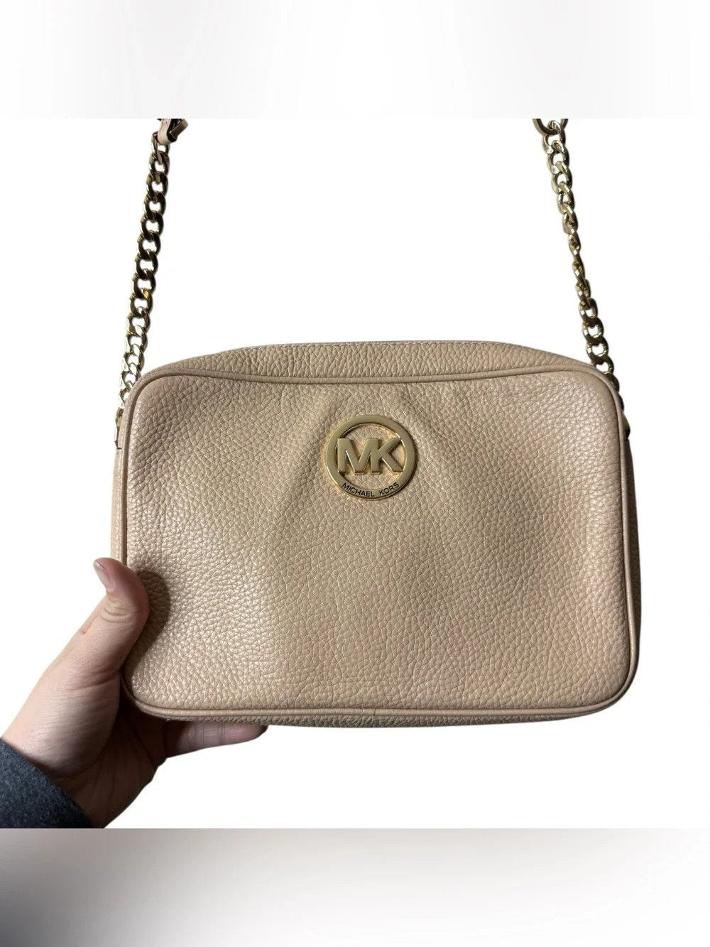 Michael Kors Fulton Nude Beige Leather Crossbody Bag